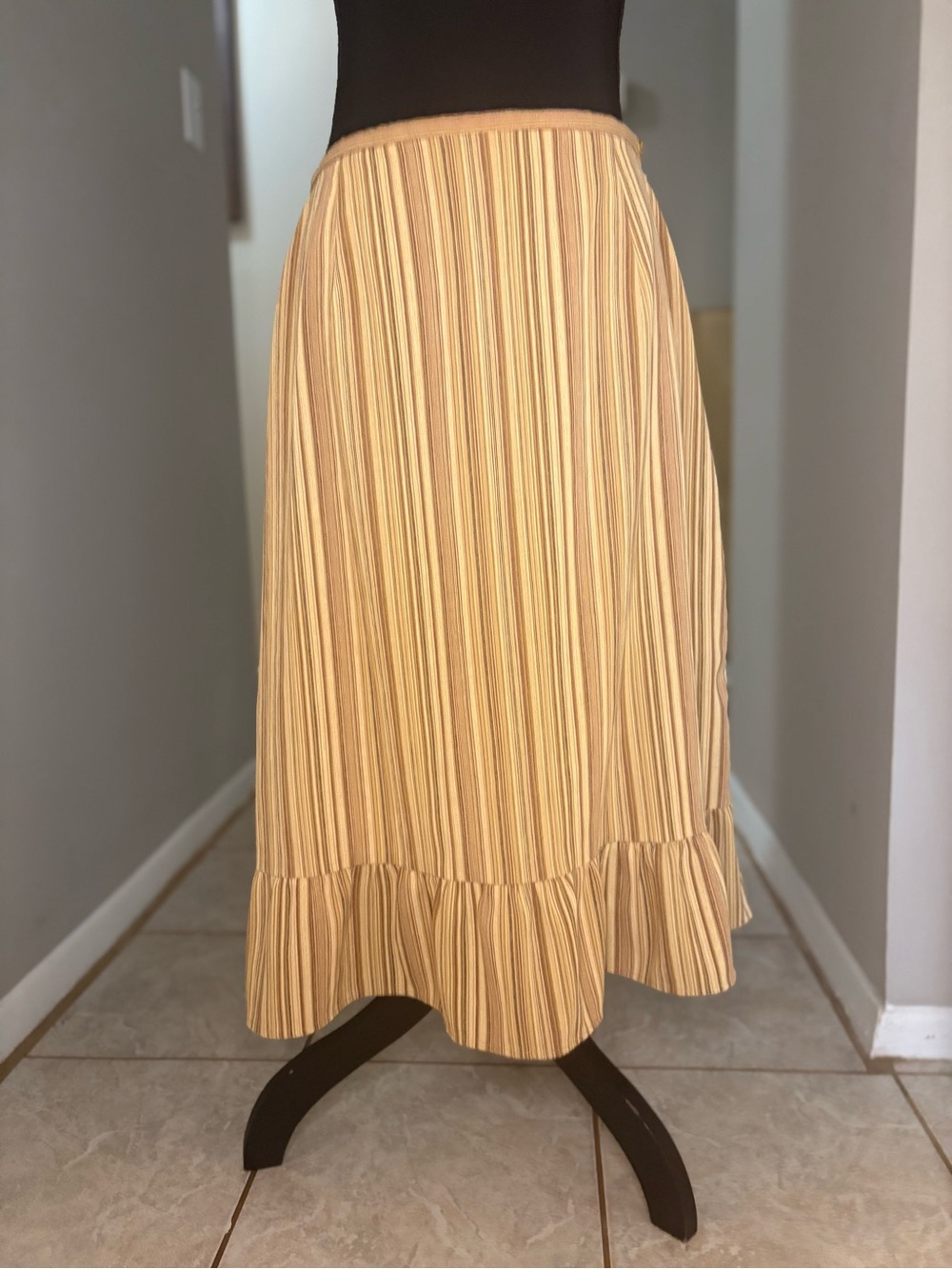 Mixit Yellow Striped Midi Skirt with Ruffle Hem
